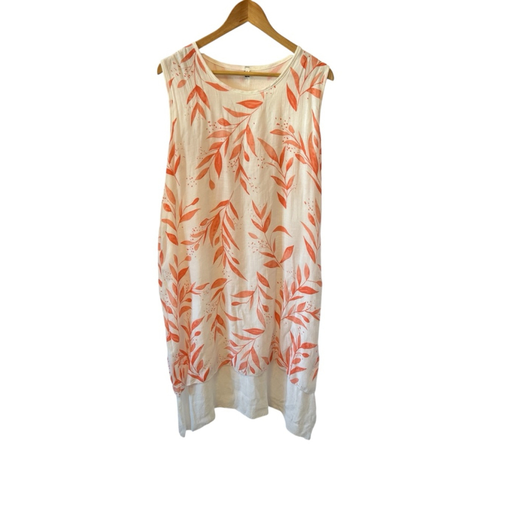 Women’s Dress Large Orange & Cream Sleeveless Mid Length Flowy L